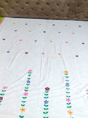 Blossom Dreams | Handmade Cambric Cotton Single Bed Sheet with Center Appliqué – Applique Crafts